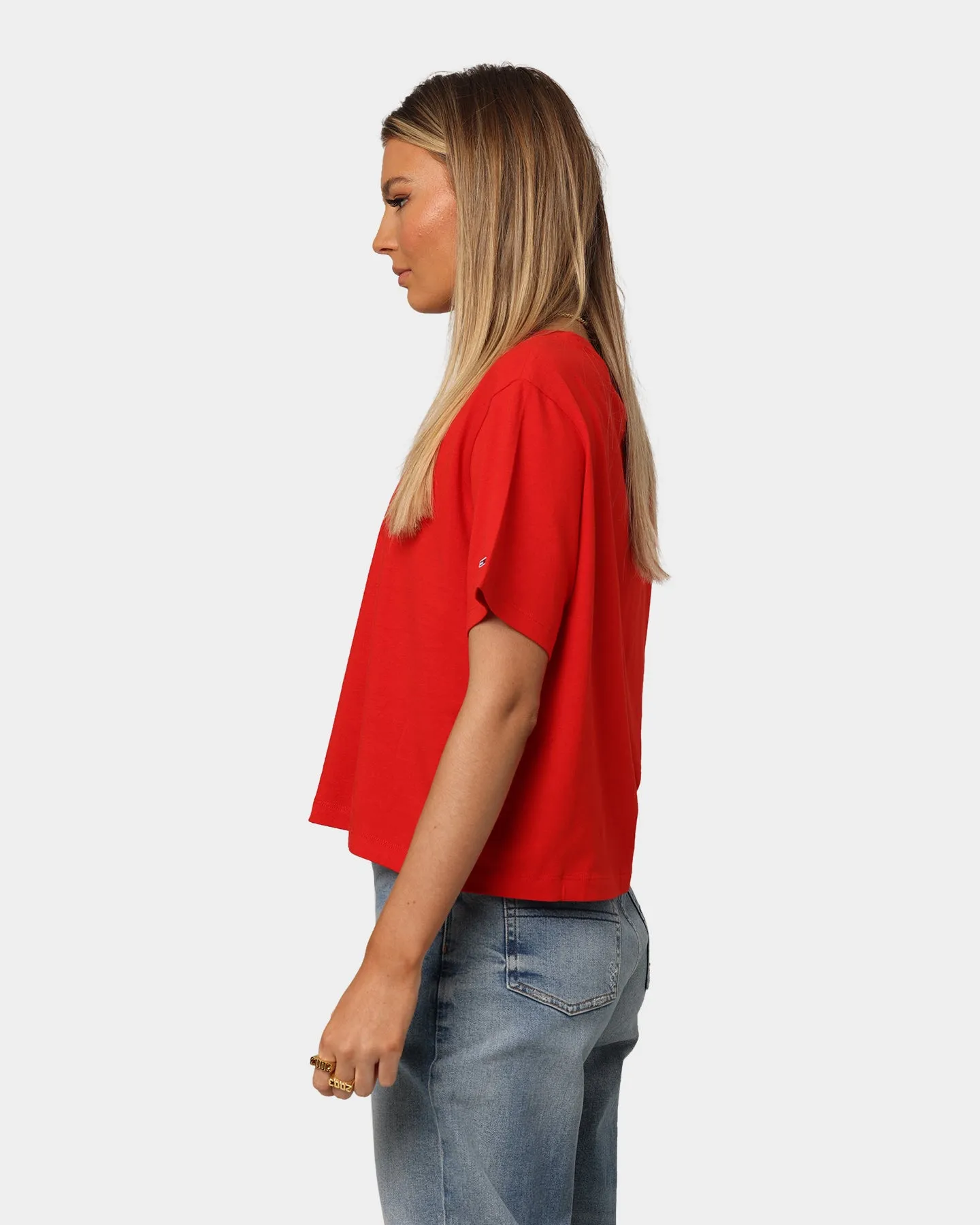 Tommy Jeans Women's Boxy Crop Linear Logo T-Shirt Deep Crimson