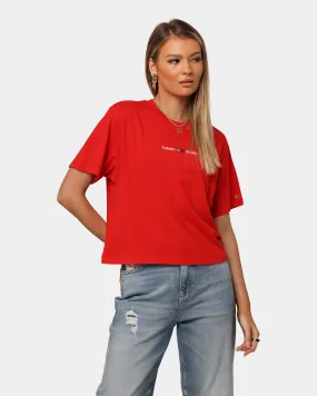 Tommy Jeans Women's Boxy Crop Linear Logo T-Shirt Deep Crimson