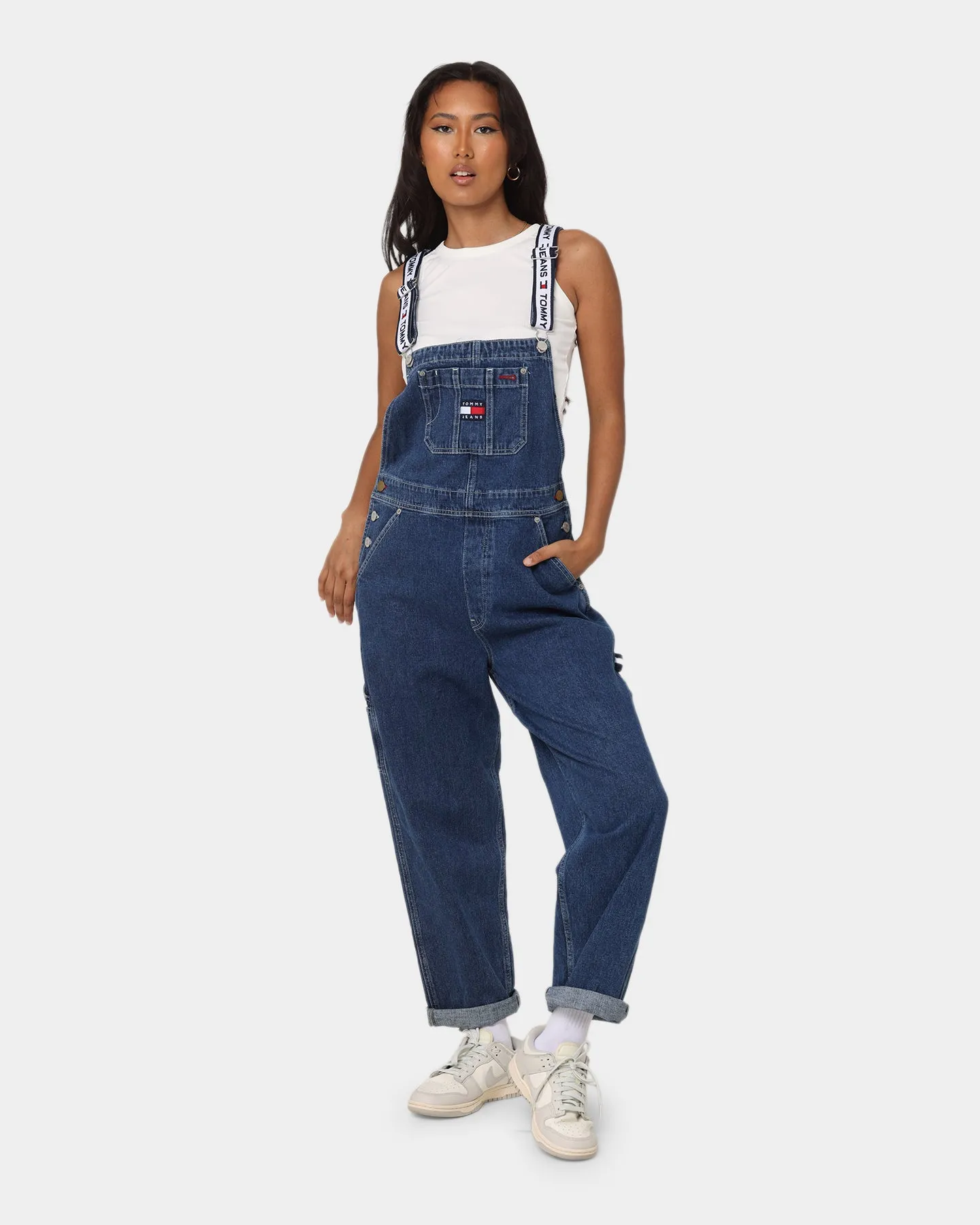 Tommy Jeans Women's Logo Strap Denim Dungaree Denim Dark