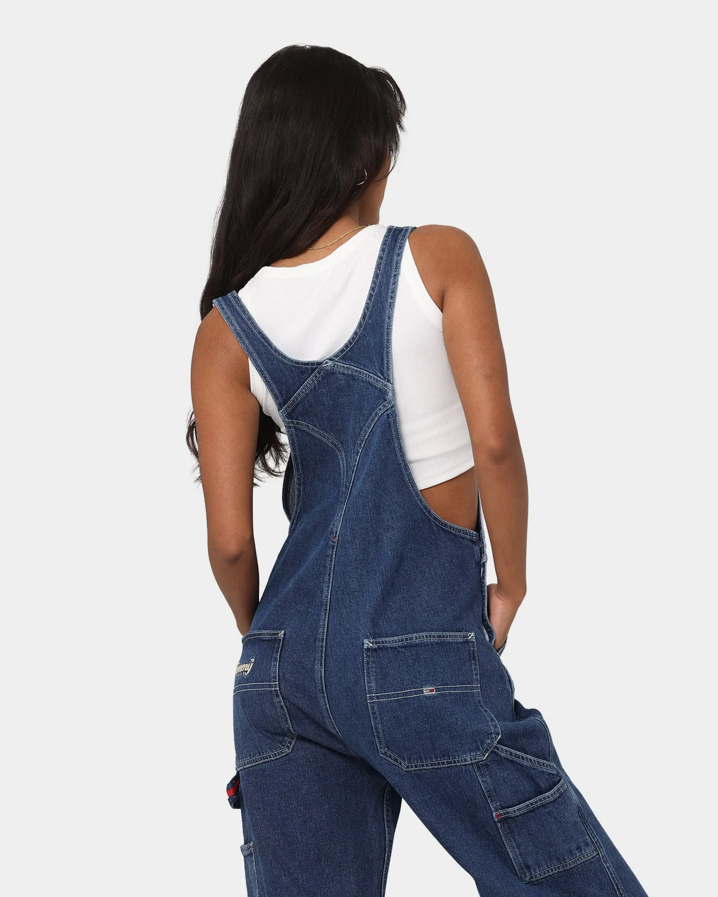 Tommy Jeans Women's Logo Strap Denim Dungaree Denim Dark