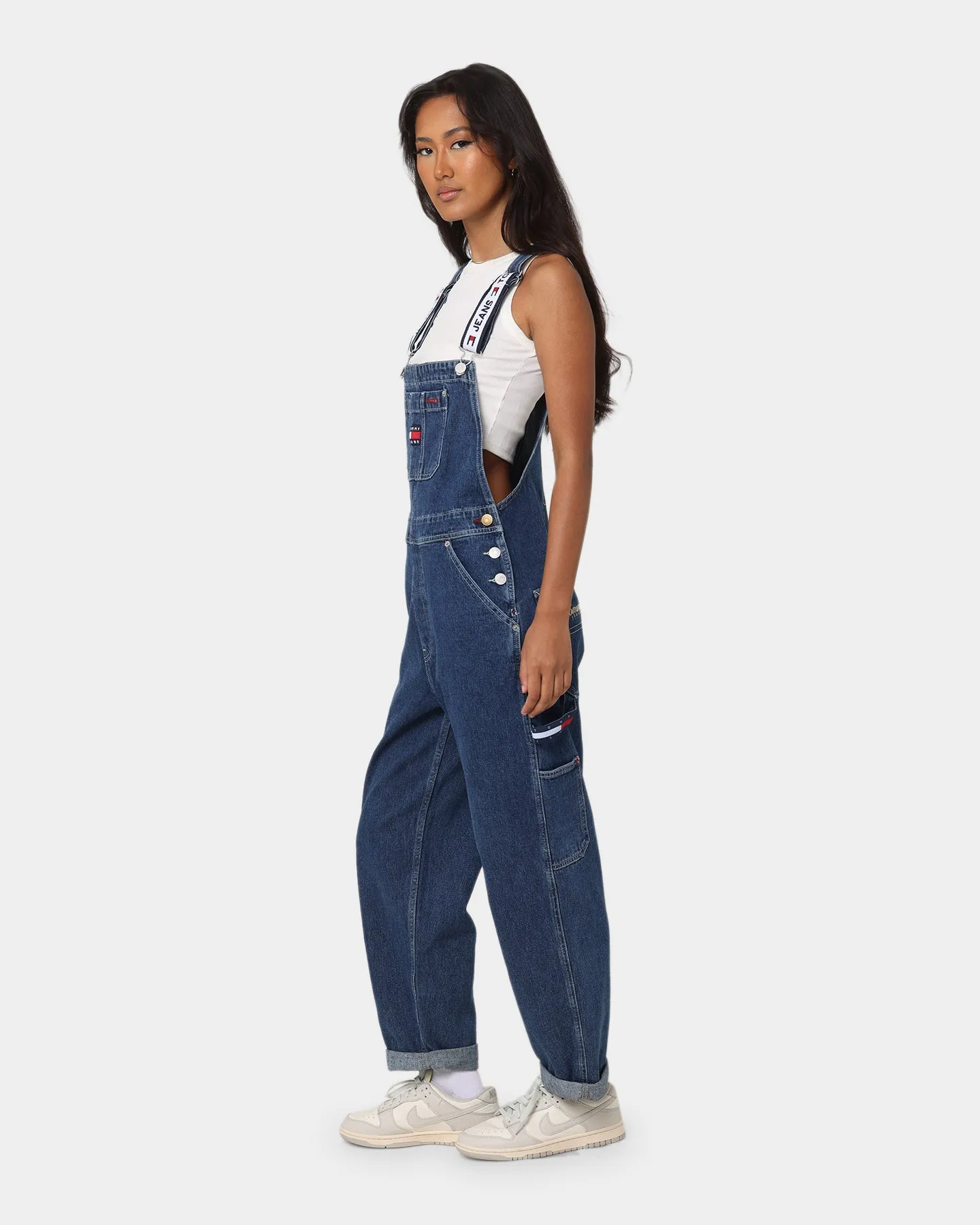 Tommy Jeans Women's Logo Strap Denim Dungaree Denim Dark