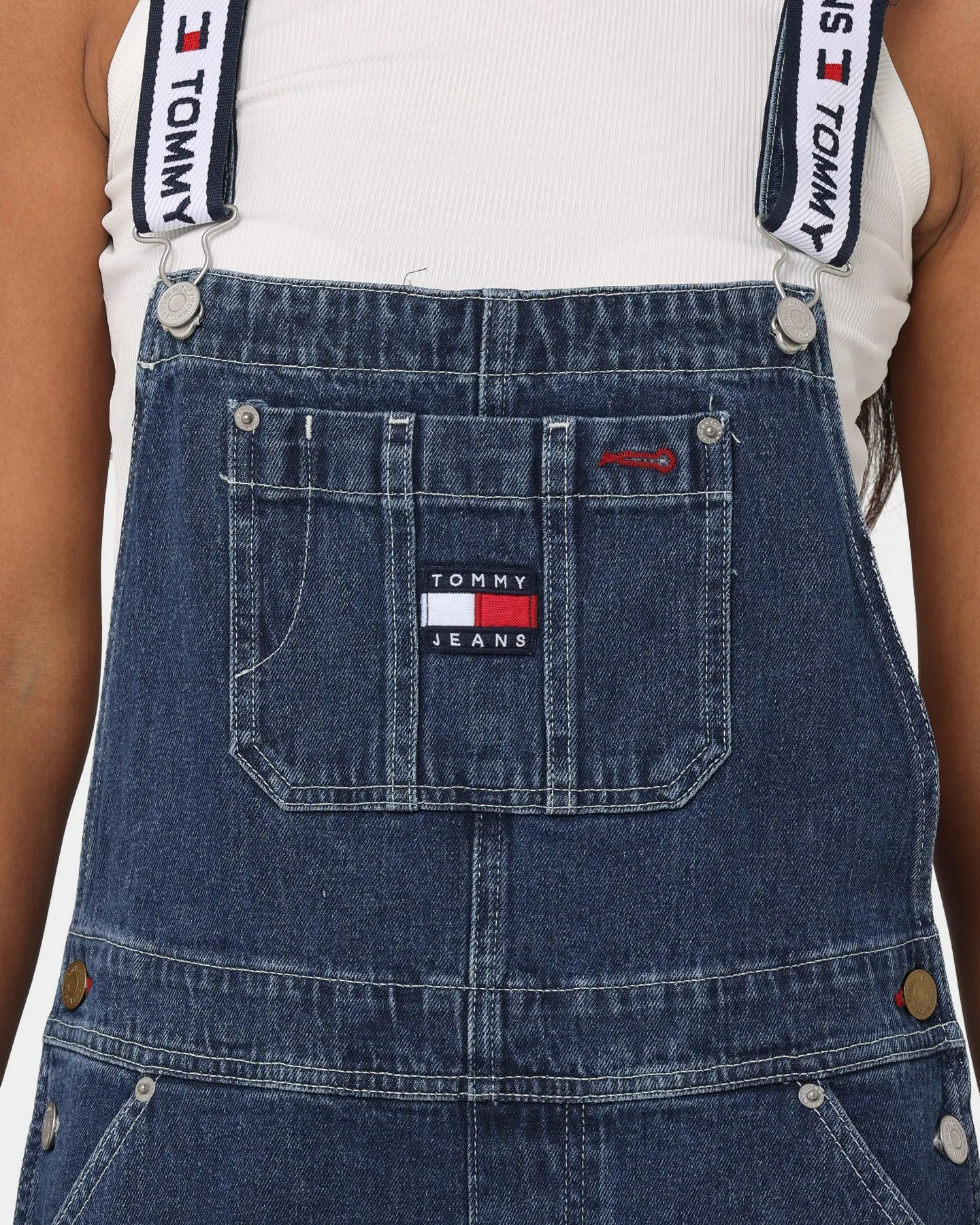 Tommy Jeans Women's Logo Strap Denim Dungaree Denim Dark