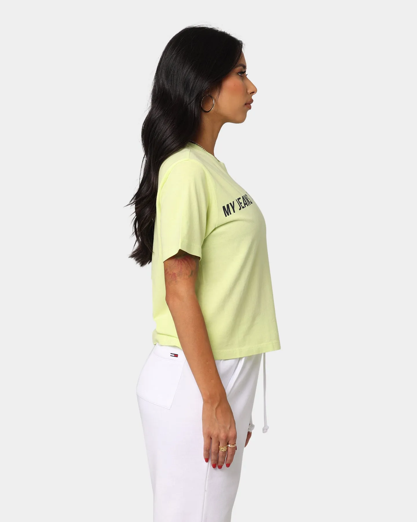 Tommy Jeans Women's Logo Tape Crop T-Shirt Faded Lime