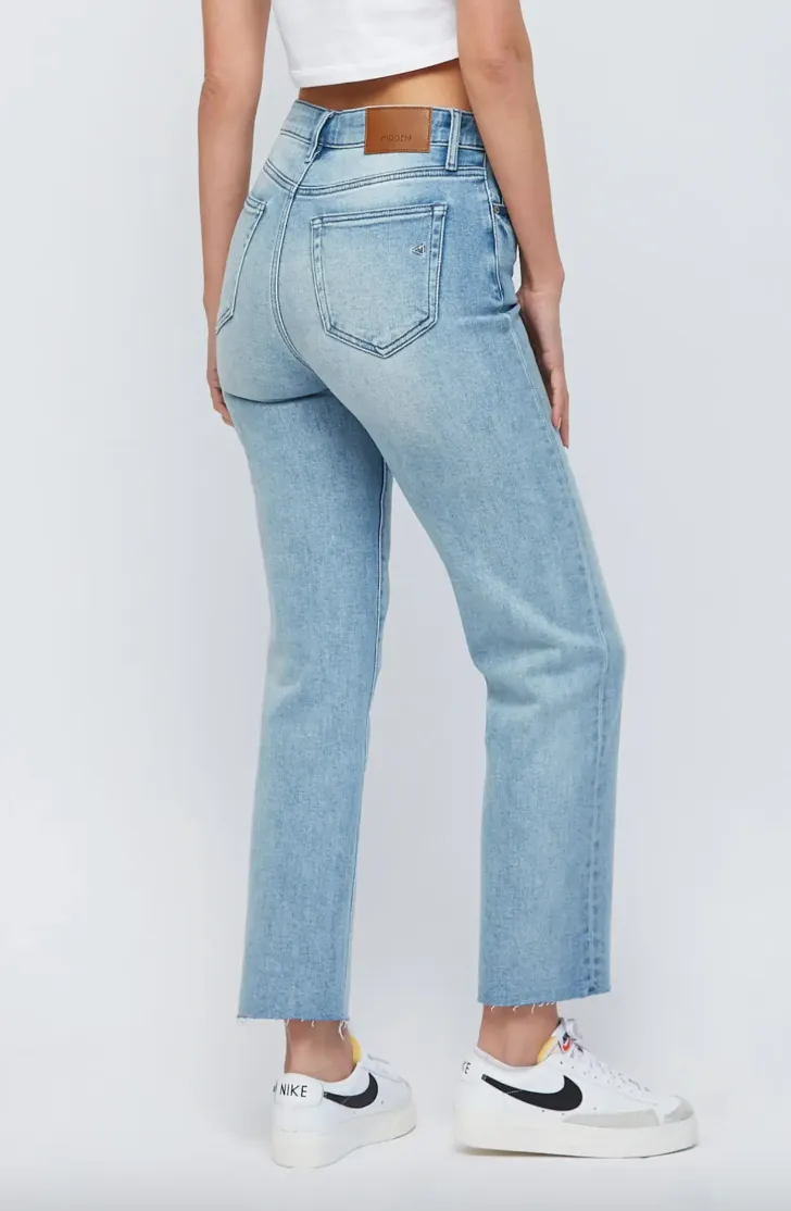 Tracey - High Rise Light Wash Cropped Straight Leg Jeans