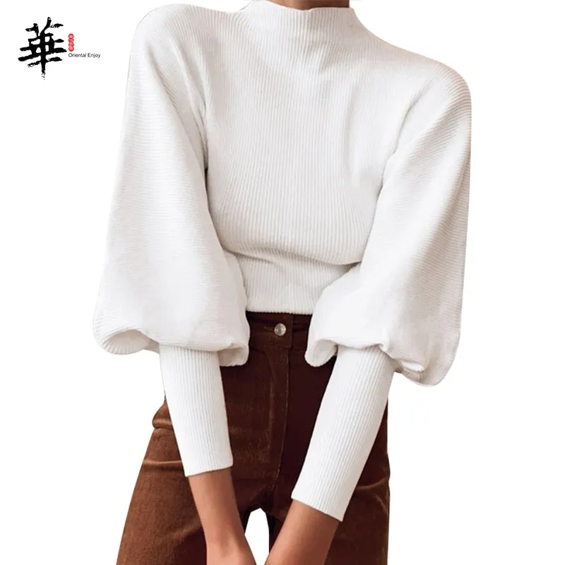 Turtleneck Woman Long Sleeve Knitted Cropped Sweater