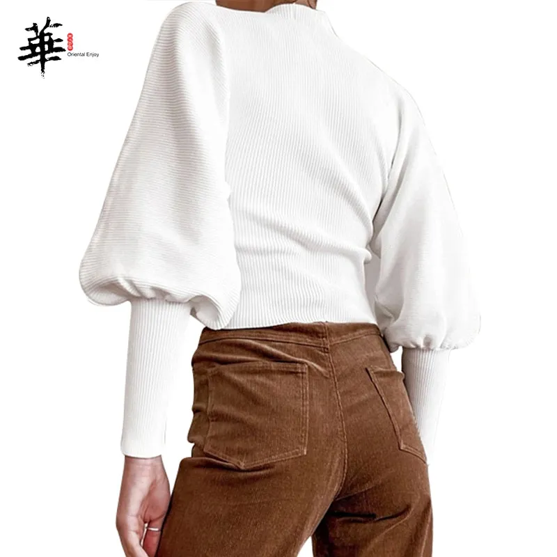 Turtleneck Woman Long Sleeve Knitted Cropped Sweater