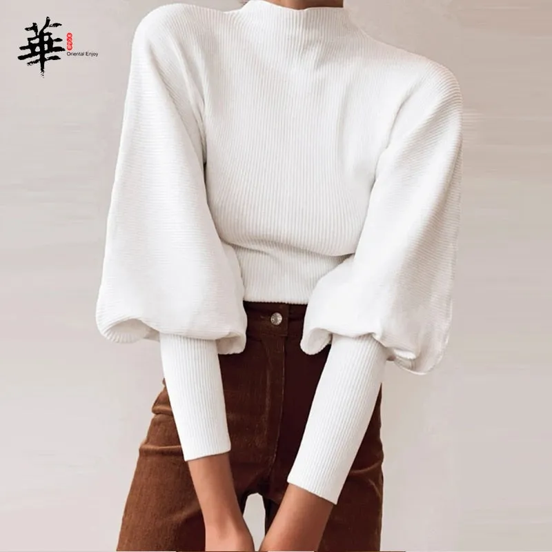 Turtleneck Woman Long Sleeve Knitted Cropped Sweater