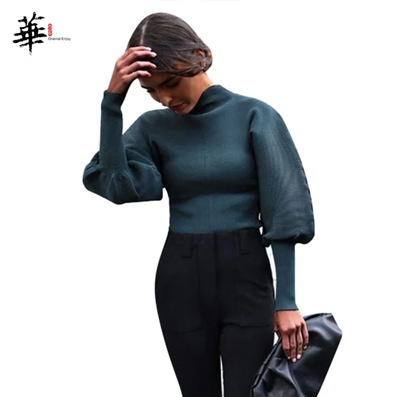 Turtleneck Woman Long Sleeve Knitted Cropped Sweater