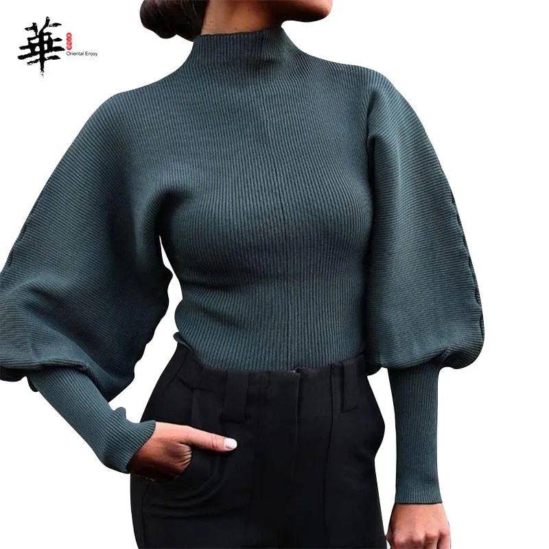 Turtleneck Woman Long Sleeve Knitted Cropped Sweater