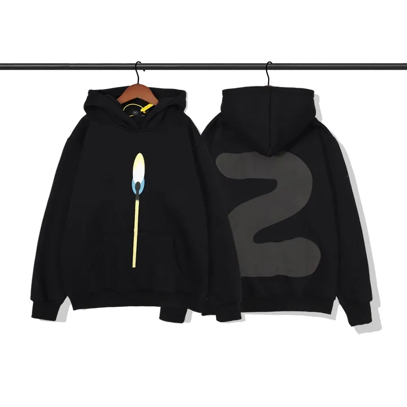 Unisex Retro Flame Print Hoodie Sweatshirt. Pullover