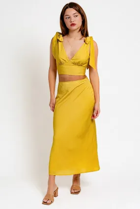 V-Neck back Tie Crop Top & Bias Maxi Skirt Set