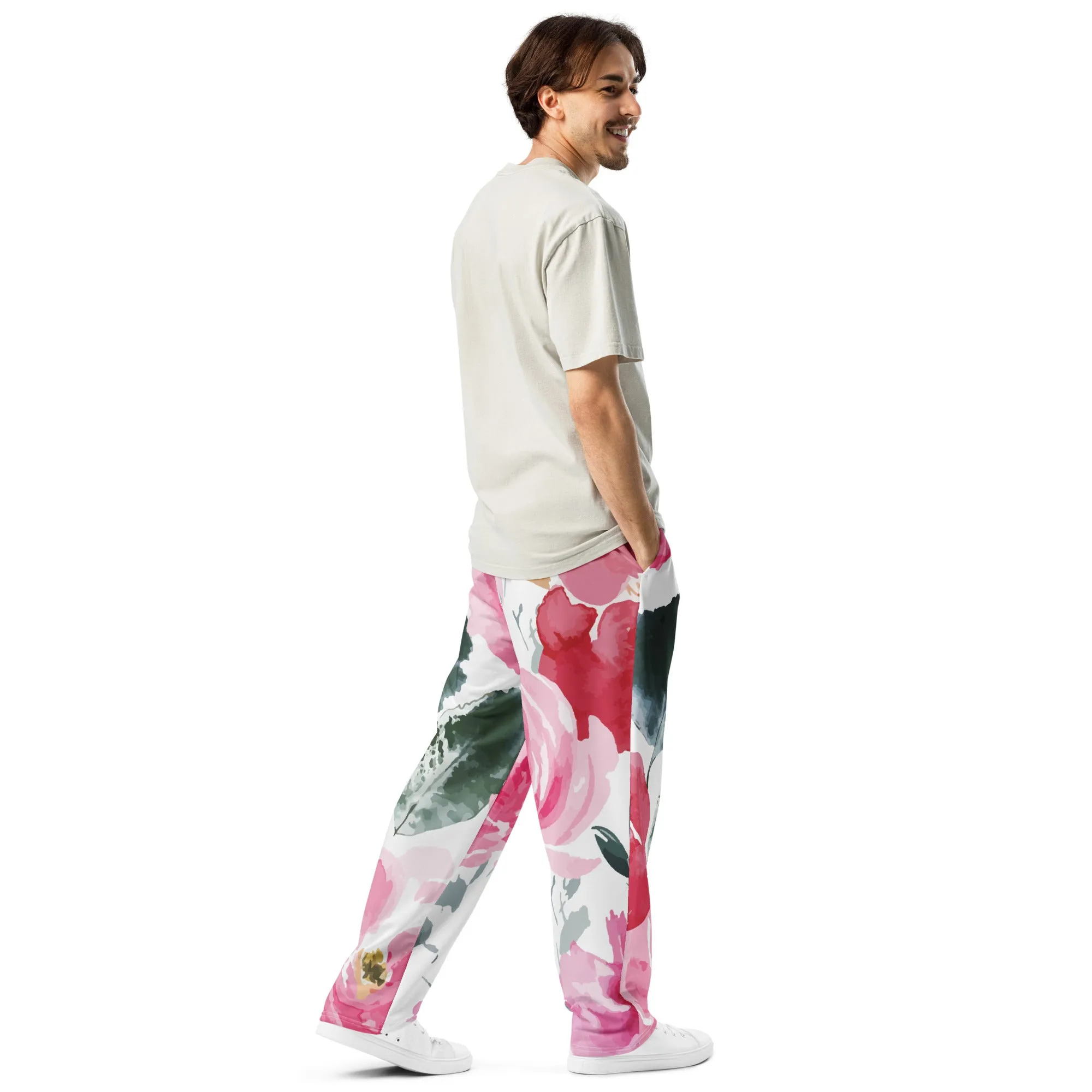 Valentines Day Wide Leg Joggers - Flower (Glamourange Valentine Day Gifts Wide Leg Joggers - Design 001)