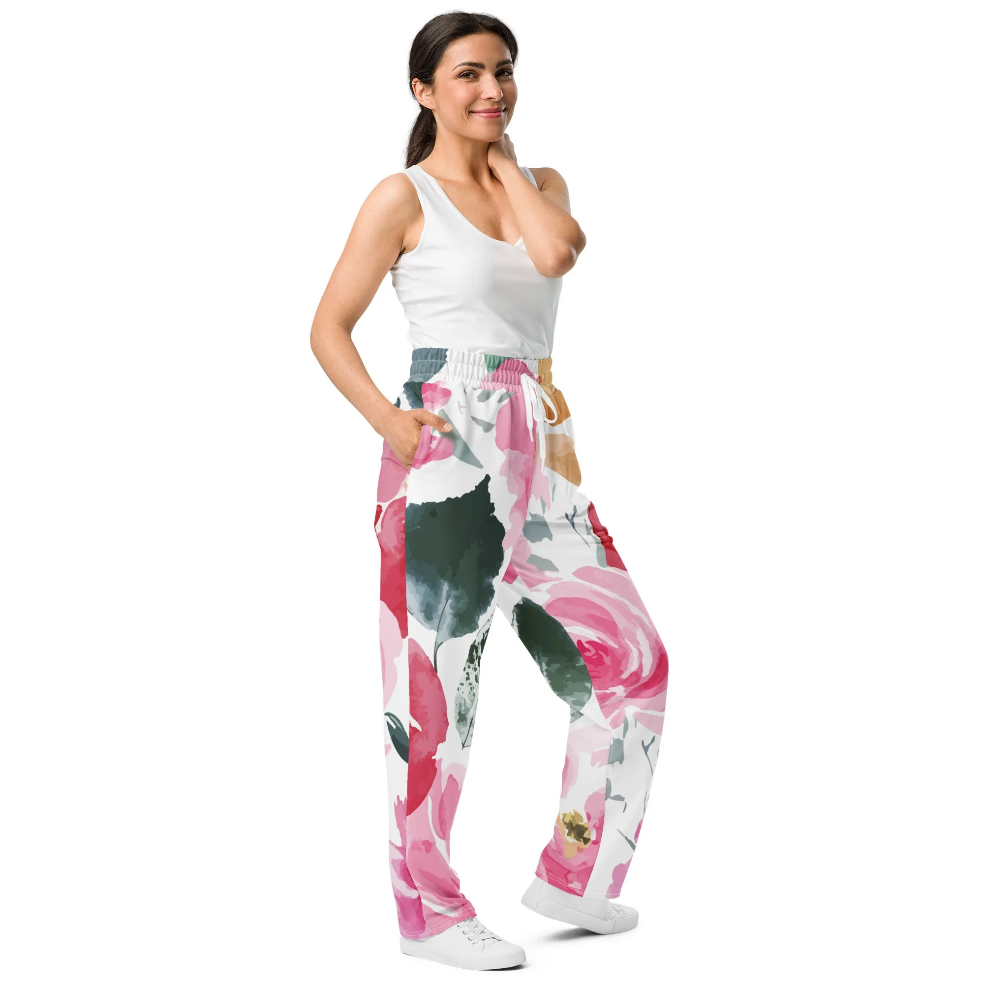 Valentines Day Wide Leg Joggers - Flower (Glamourange Valentine Day Gifts Wide Leg Joggers - Design 001)