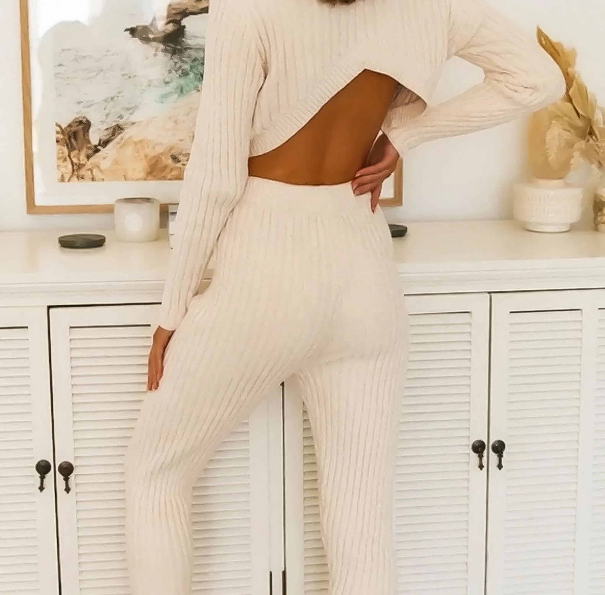 Vanilla Ribbed Knit crop open back sweater