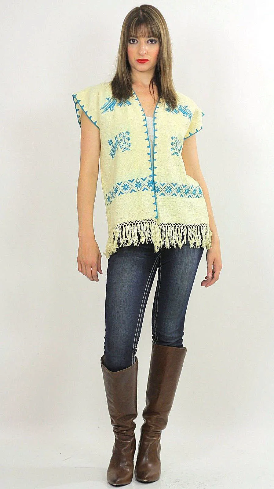 Vintage 70s Hippie boho embroidered fringe vest top