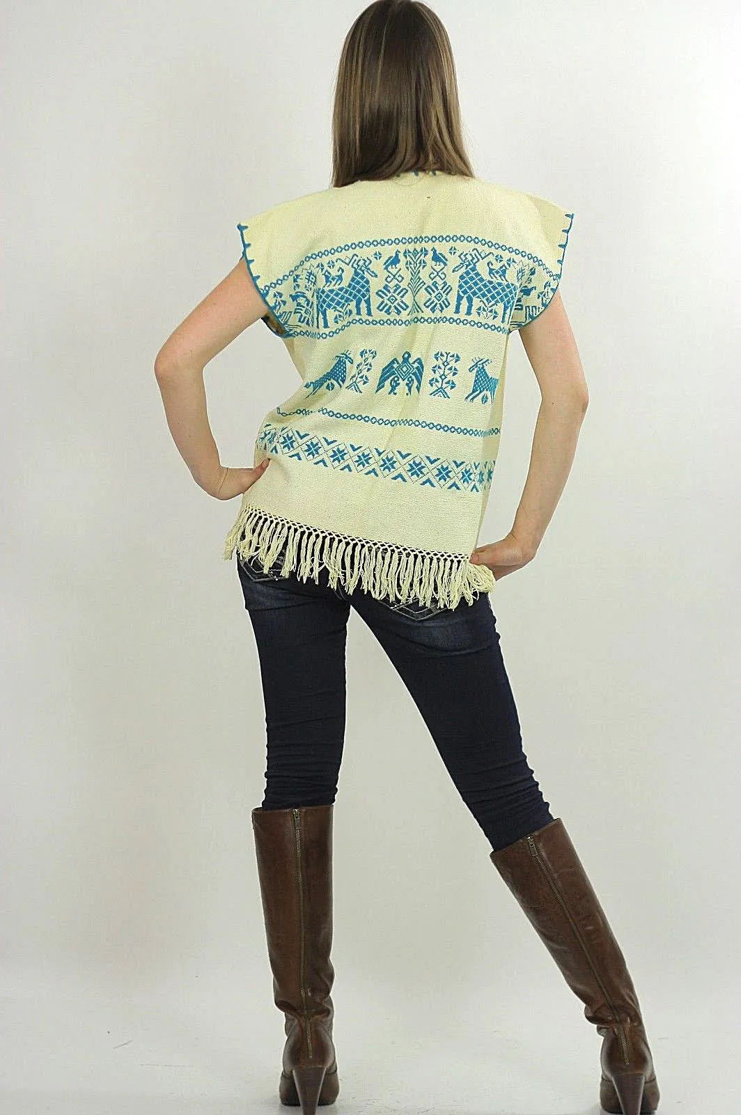 Vintage 70s Hippie boho embroidered fringe vest top