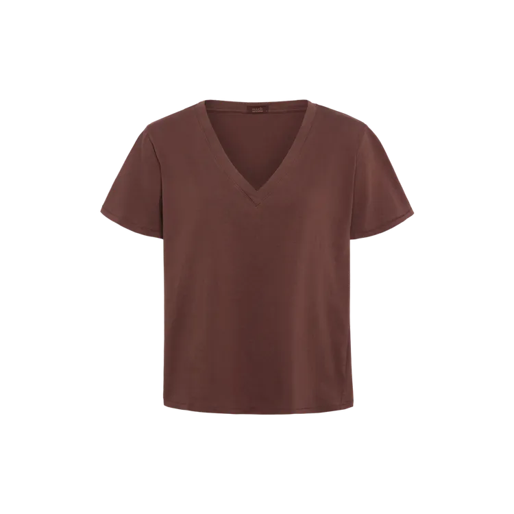 Vintage Cotton V-Neck Everyday T-Shirt | Coffee