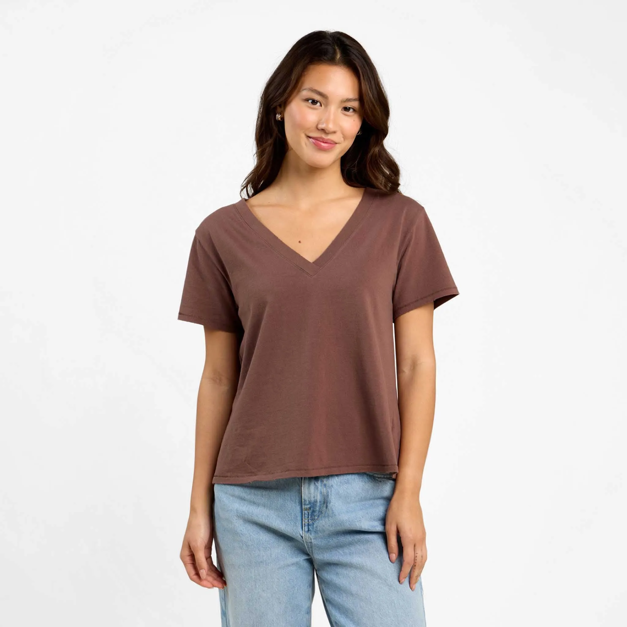 Vintage Cotton V-Neck Everyday T-Shirt | Coffee