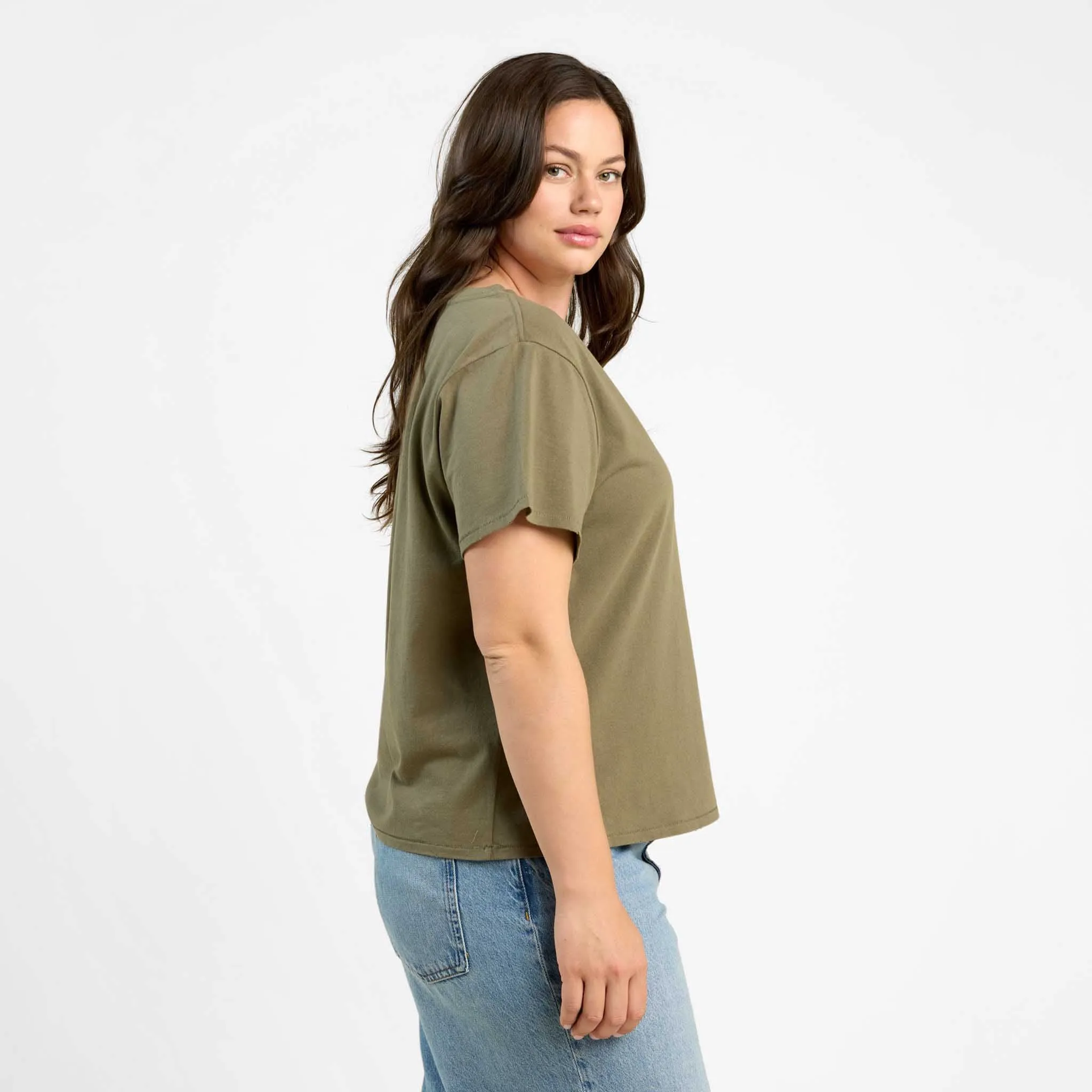 Vintage Cotton V-Neck Everyday T-Shirt | Olive