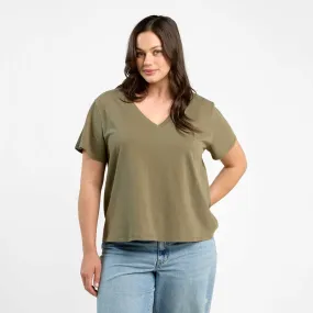 Vintage Cotton V-Neck Everyday T-Shirt | Olive