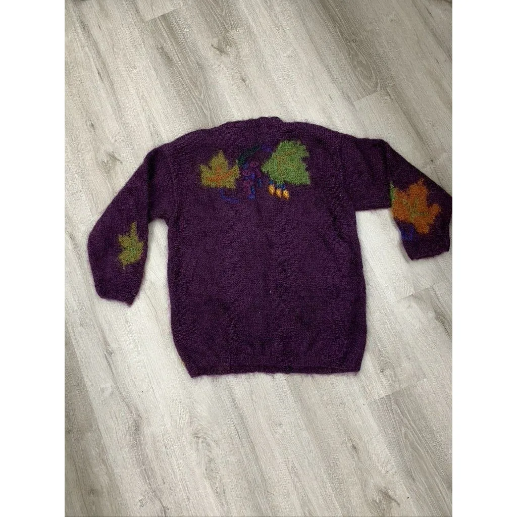 Vintage Hand Knit Pullover Sweater "Fall Leaves" Size M