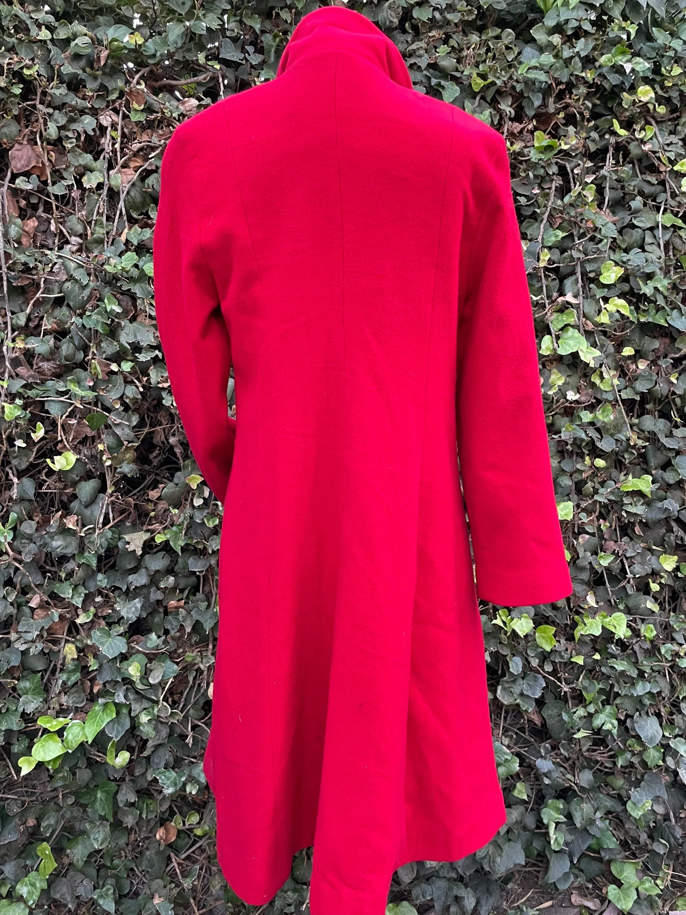 Vintage Red Wool Jewel Button Red Long Peacoat