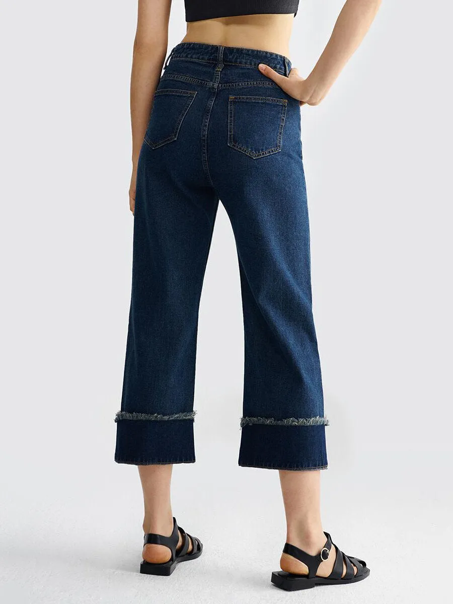 Washed Straight Leg Denim Jeans