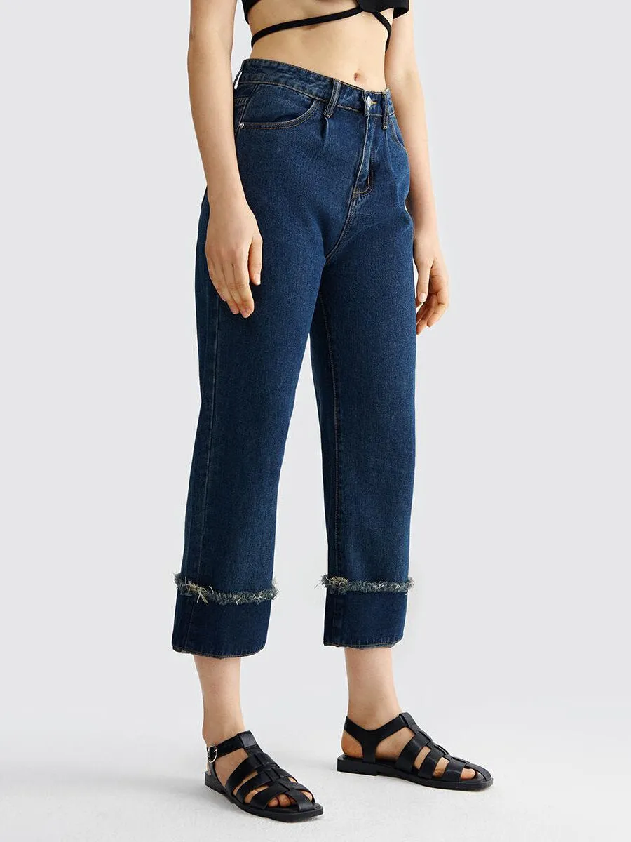 Washed Straight Leg Denim Jeans