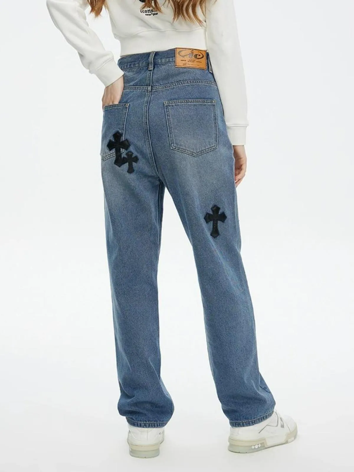 We Love Street Retro Gothic Cross Pastel Trousers Loose Jeans