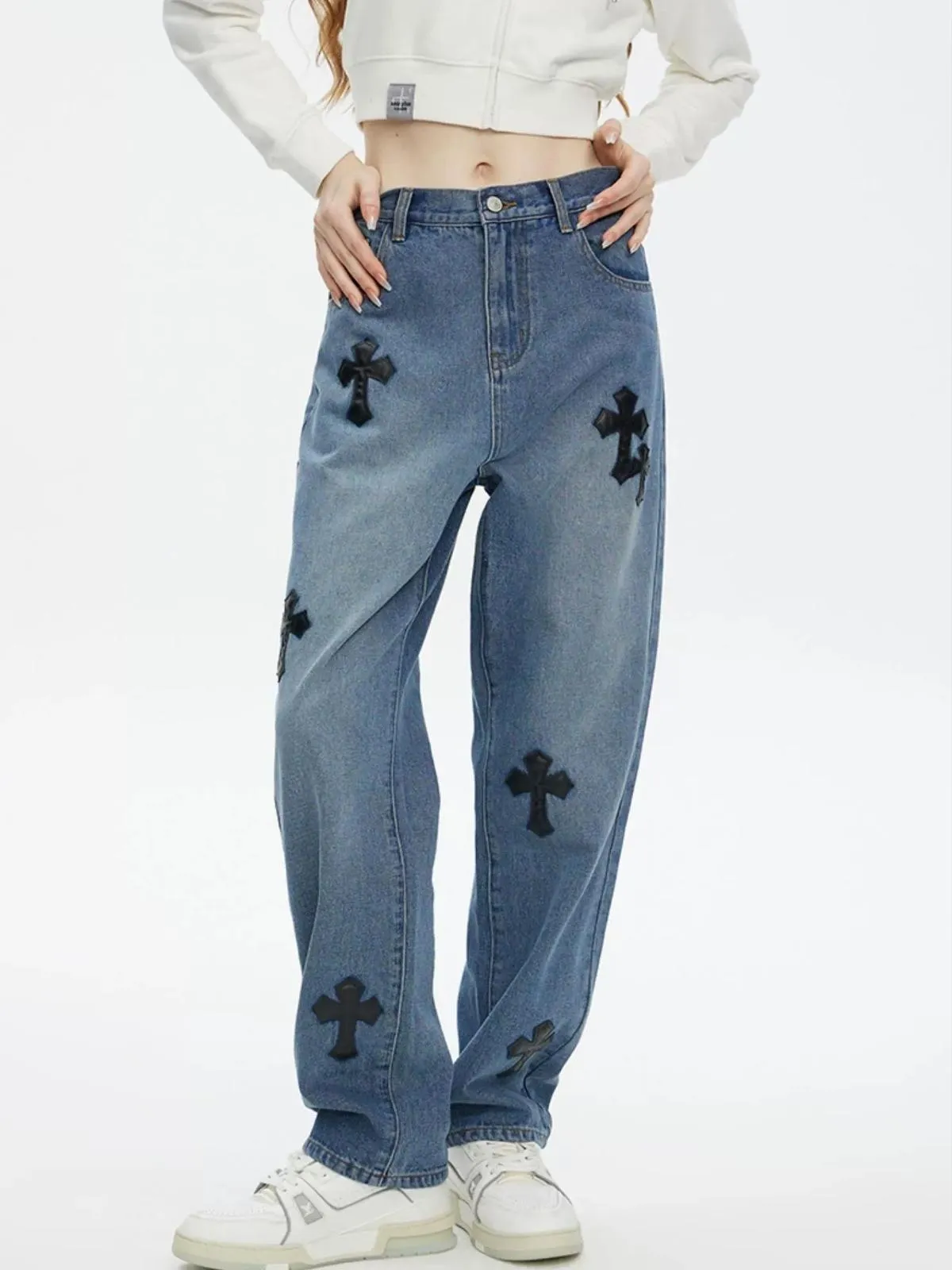 We Love Street Retro Gothic Cross Pastel Trousers Loose Jeans