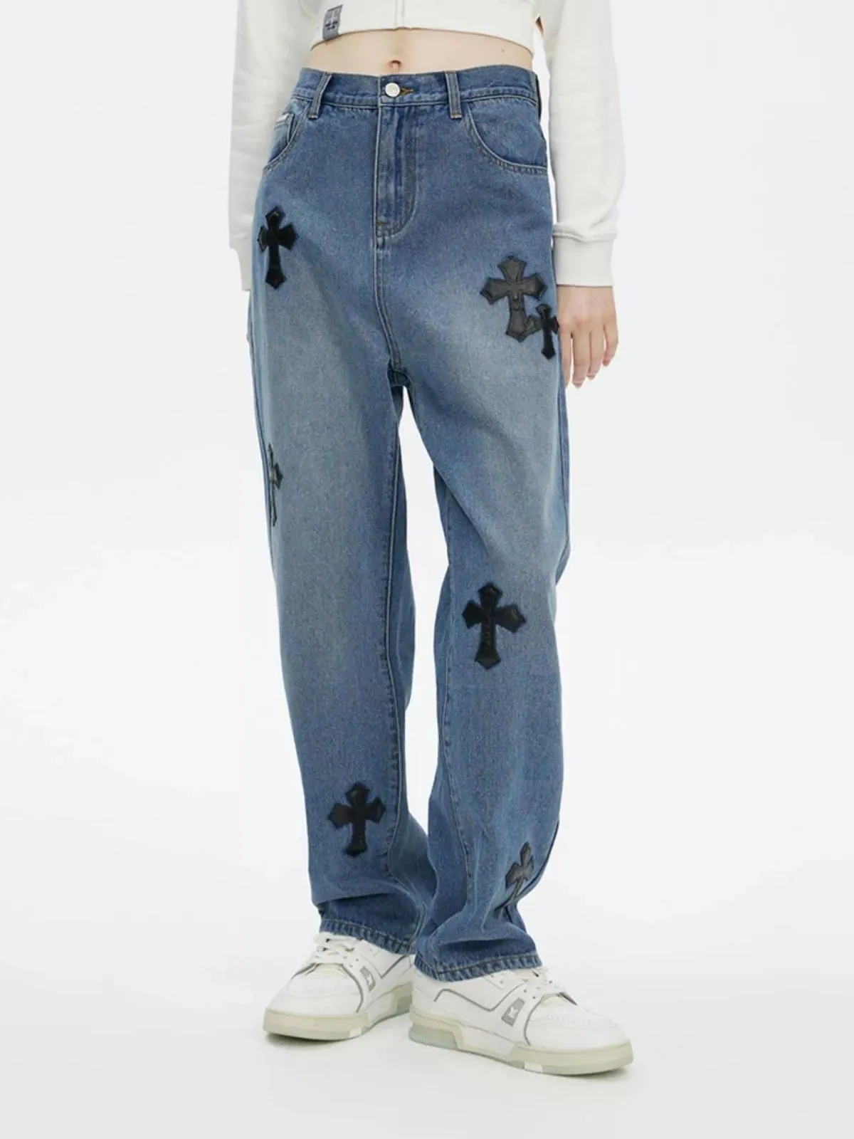 We Love Street Retro Gothic Cross Pastel Trousers Loose Jeans