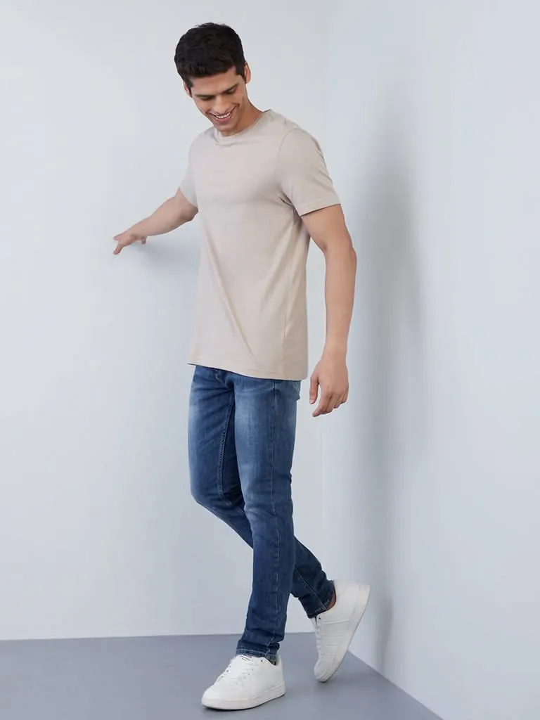 WES Casuals Beige Slim-Fit T-Shirt