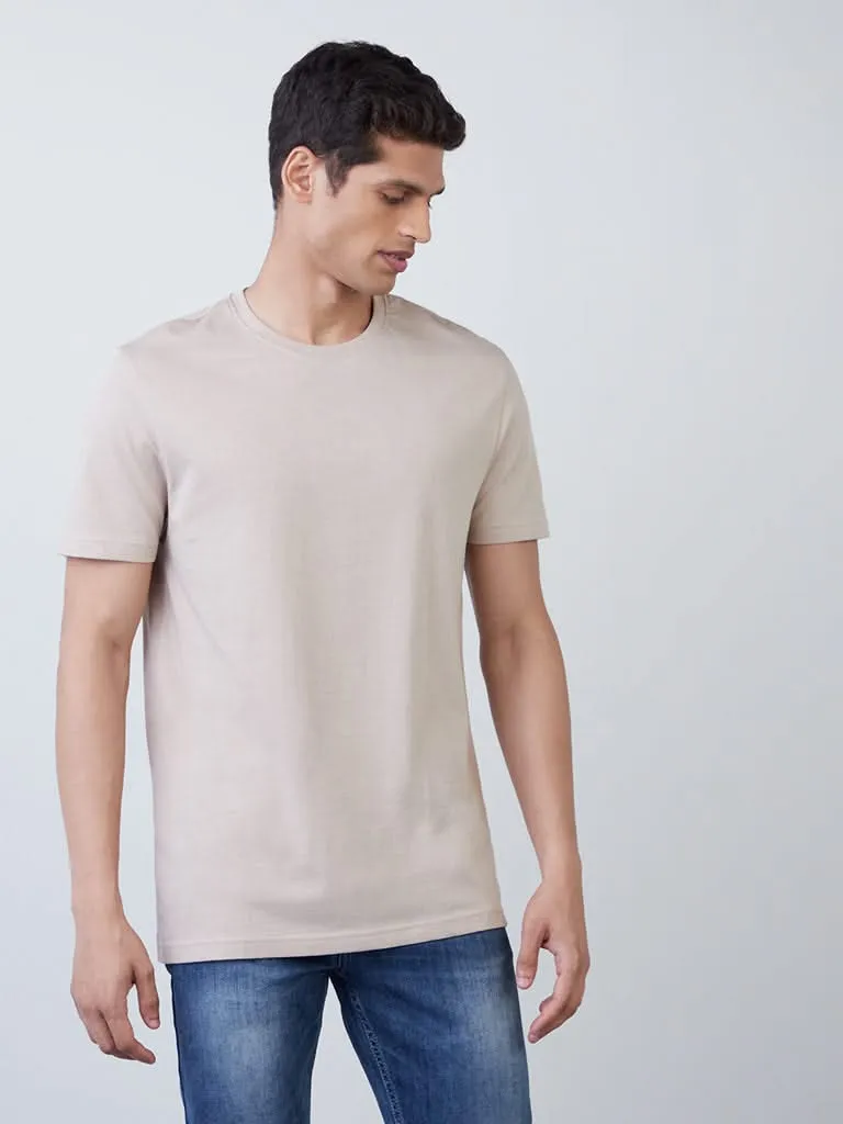 WES Casuals Beige Slim-Fit T-Shirt