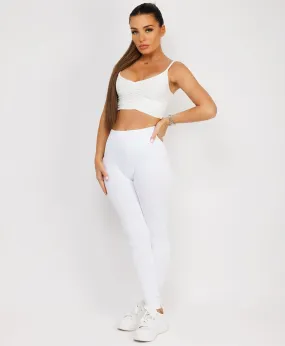 White High Waist Ribbed Gym Leggings