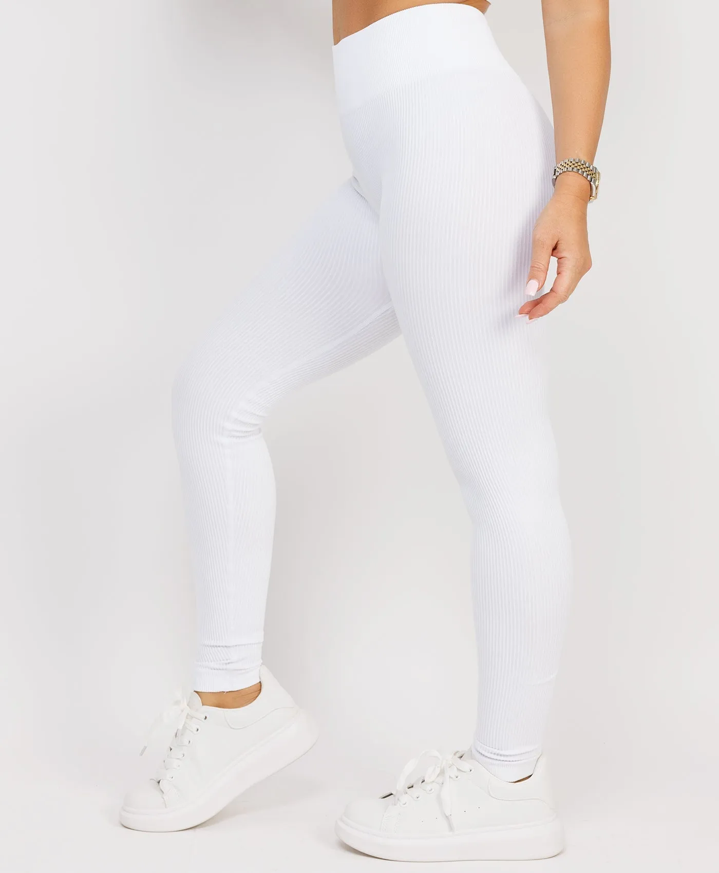 White High Waist Ribbed Gym Leggings