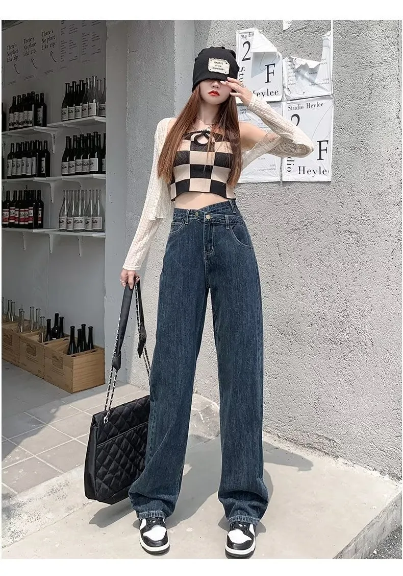 Wjczt Jeans Vrouwen Wijde Pijpen Broek Moeder Femme Blauw Jeans Hoge Taille Vrouw Broek Kleding Pantalones Spodnie