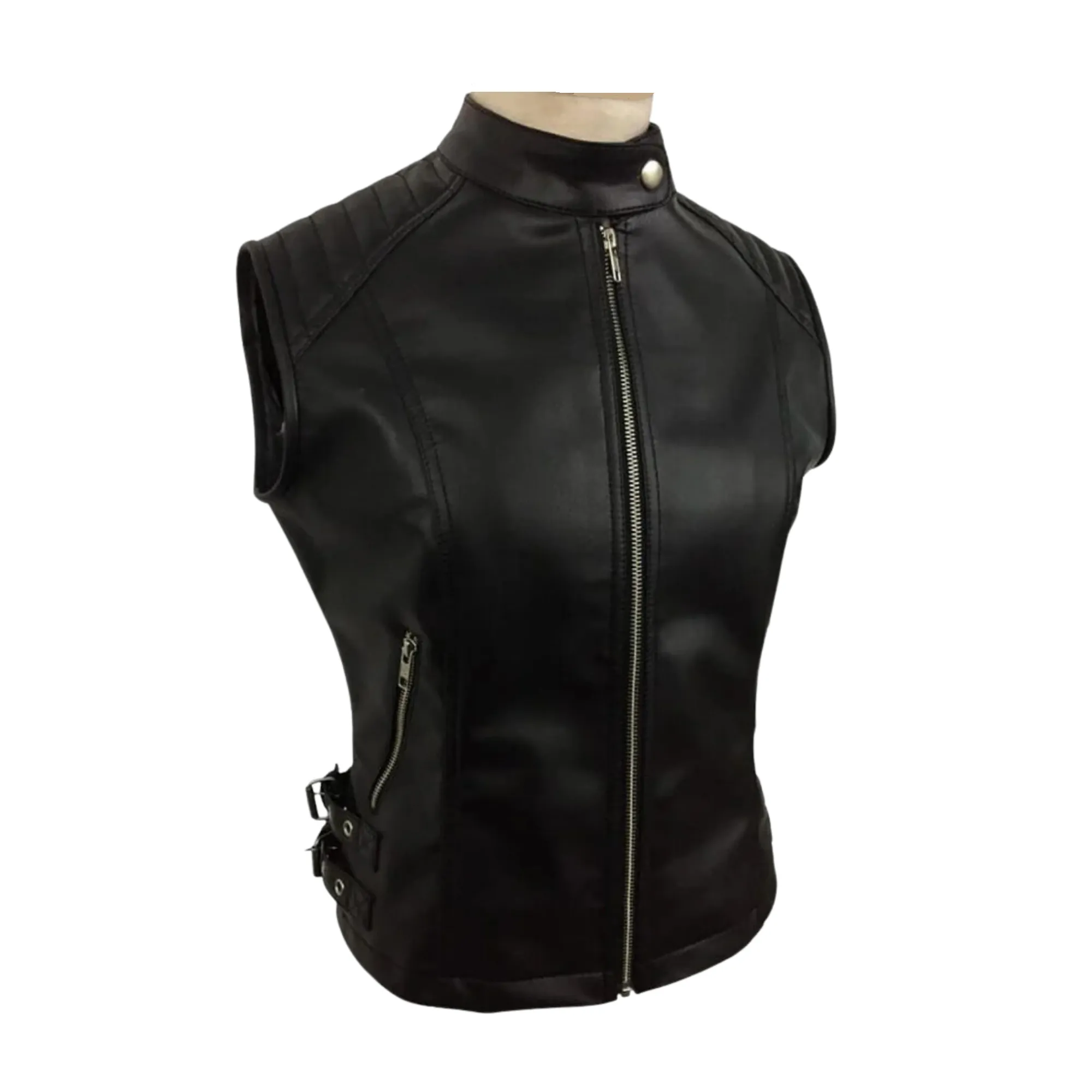 Women Motorcycle Vest - Black Leather Biker Vest