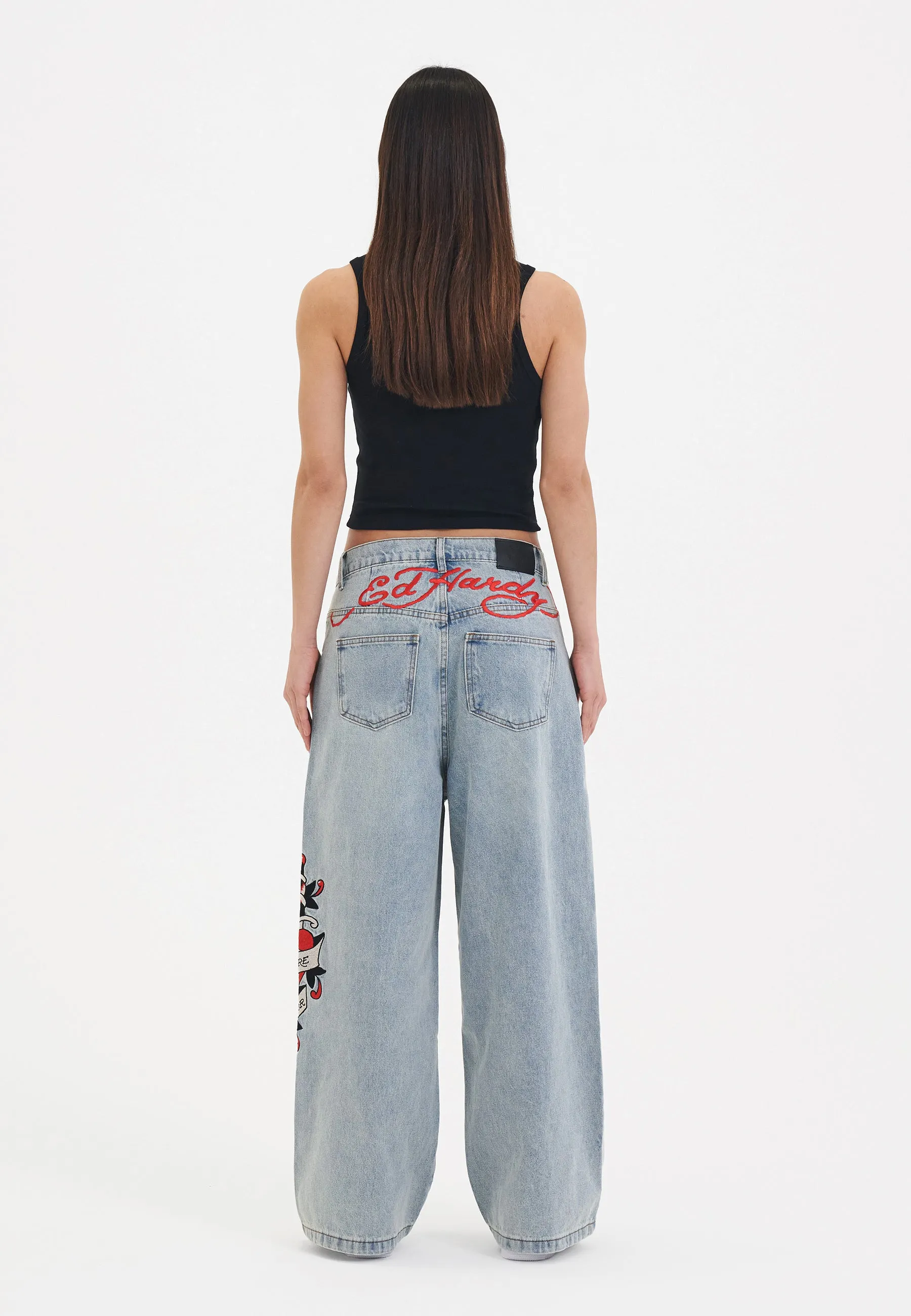 Womens Death Before Dishonour Xtra Oversized Denim Trousers Jeans - Blue