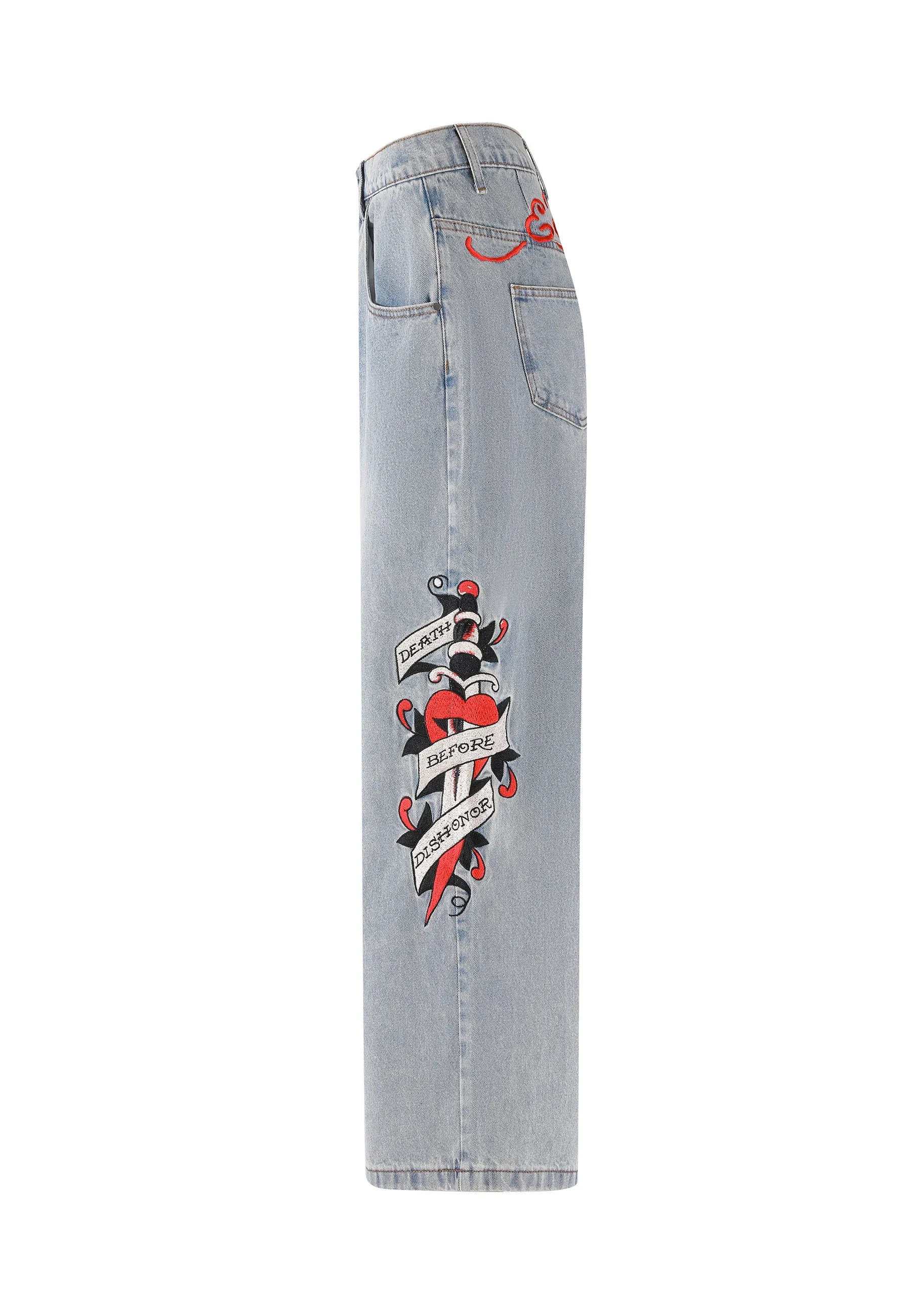 Womens Death Before Dishonour Xtra Oversized Denim Trousers Jeans - Blue