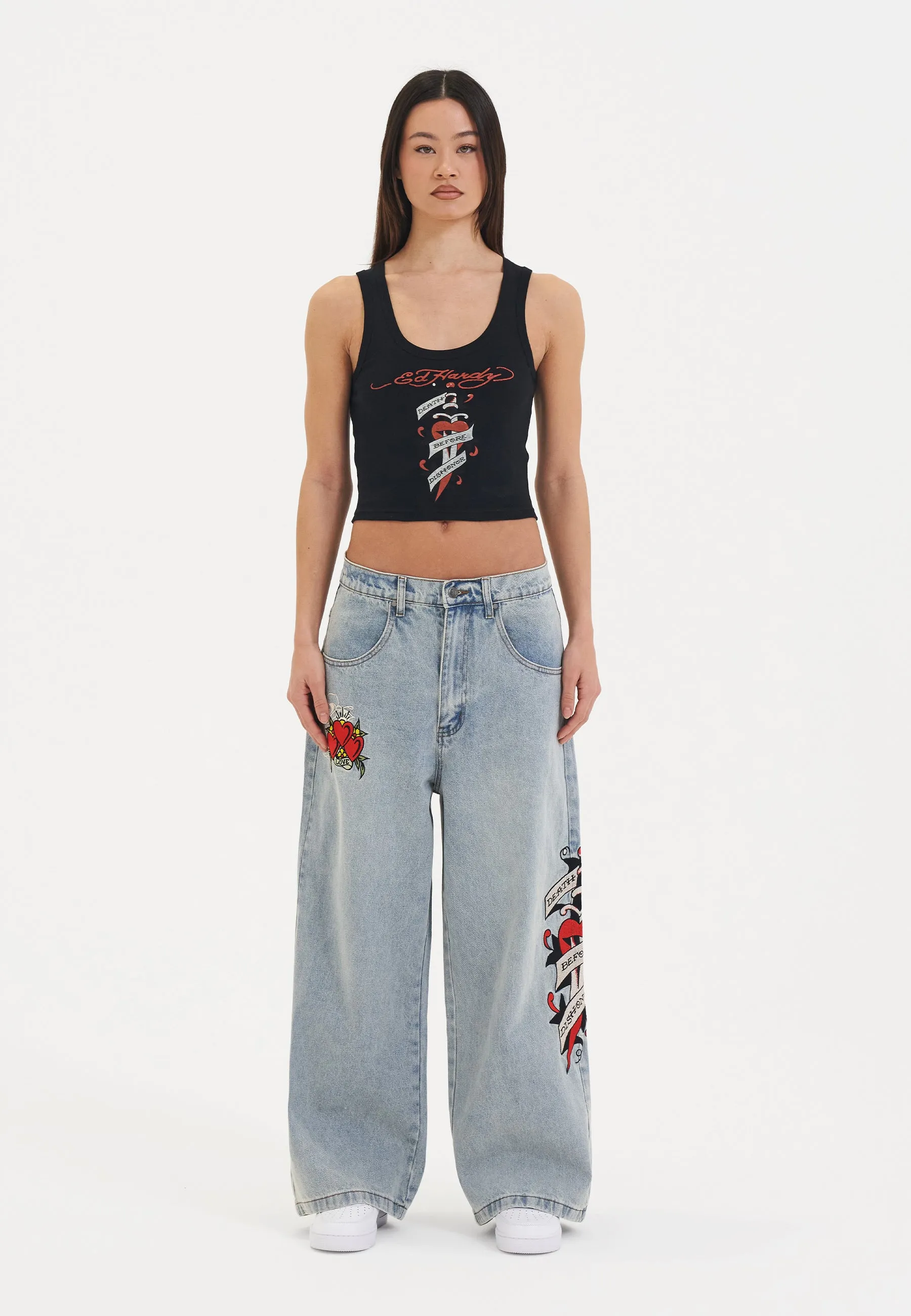 Womens Death Before Dishonour Xtra Oversized Denim Trousers Jeans - Blue