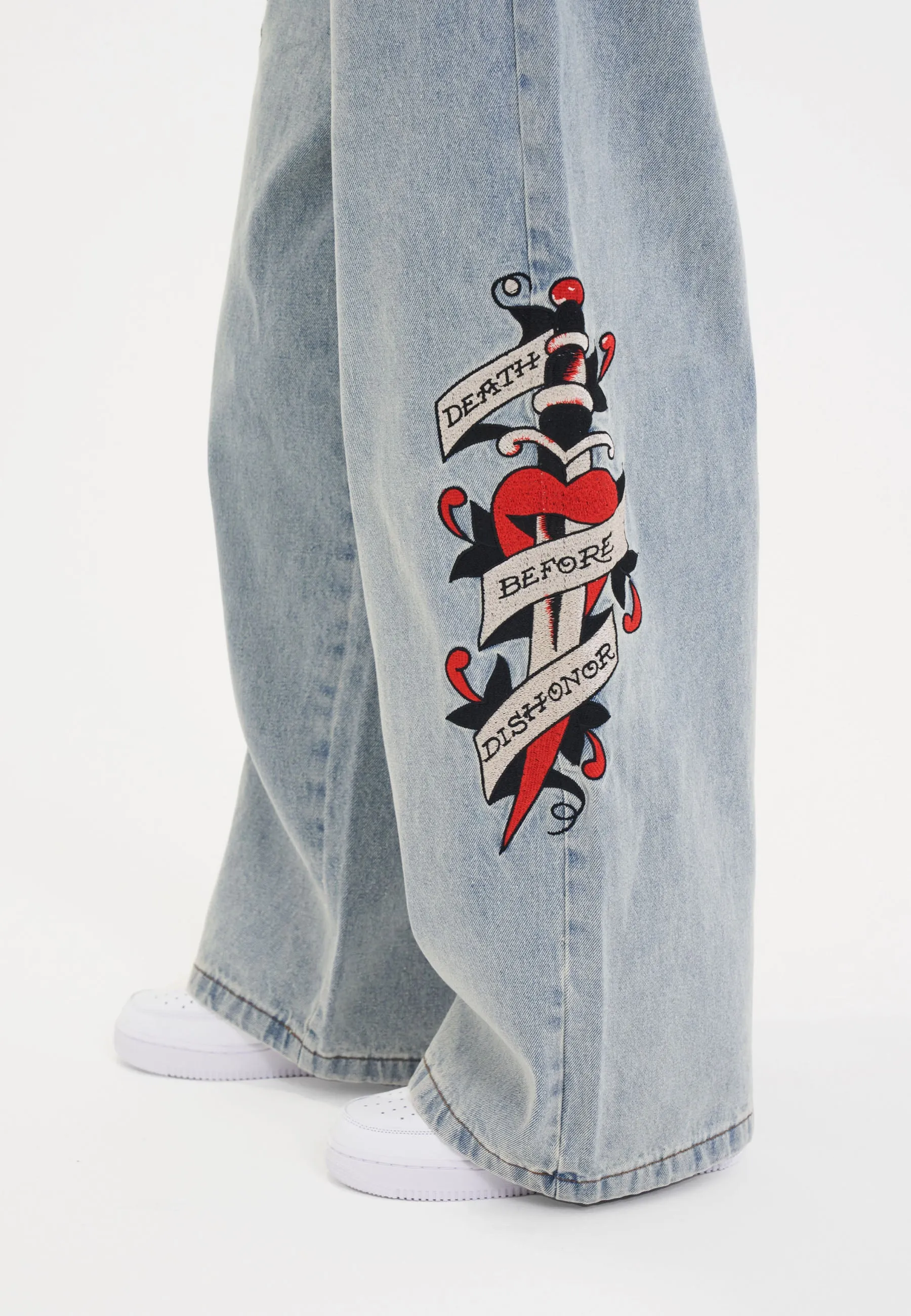 Womens Death Before Dishonour Xtra Oversized Denim Trousers Jeans - Blue