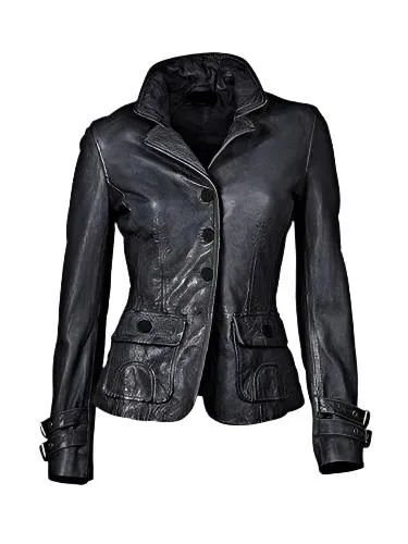 Women's Four Button Closure Peacoat Leather Jacket WJ065