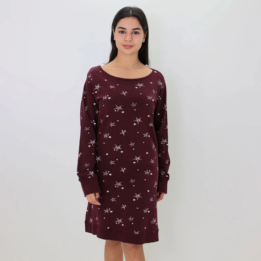 Women's Graphic Print Short Dress, Burgundy