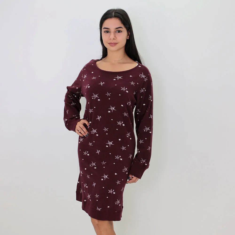 Women's Graphic Print Short Dress, Burgundy