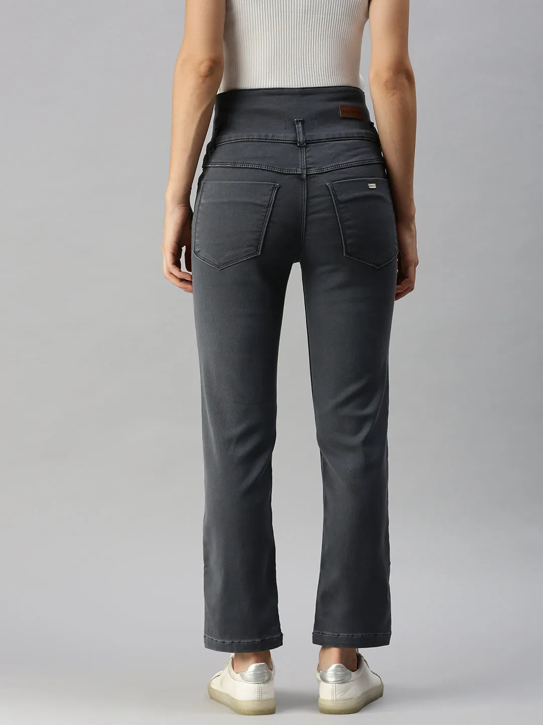 Women's Grey Solid Fit Denim Jeans