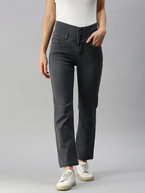 Women's Grey Solid Fit Denim Jeans