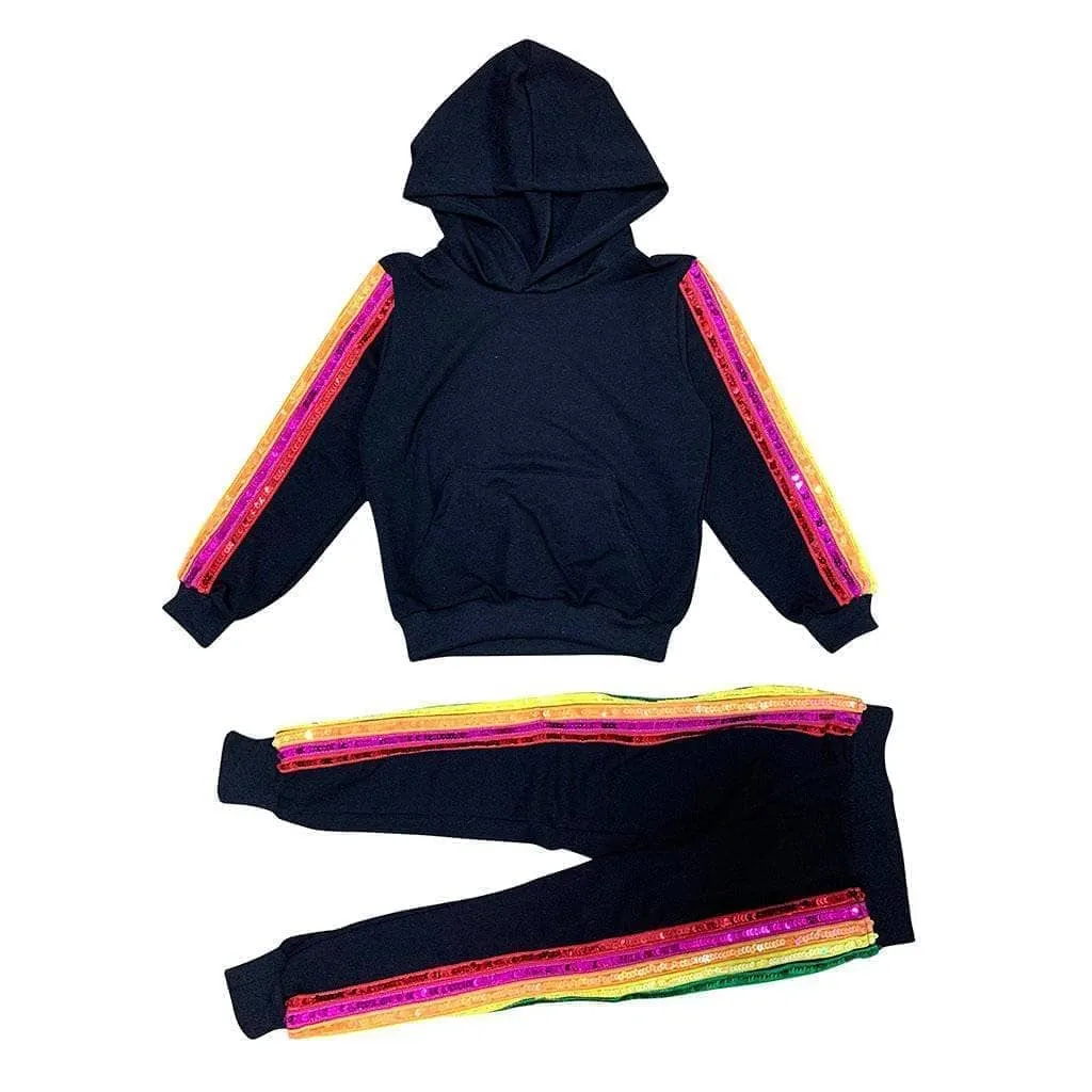 Women's Sequin Rainbow Hoodie Track Set