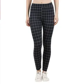 Women's Stylish Ankle Length Check Rib Black Jeggings