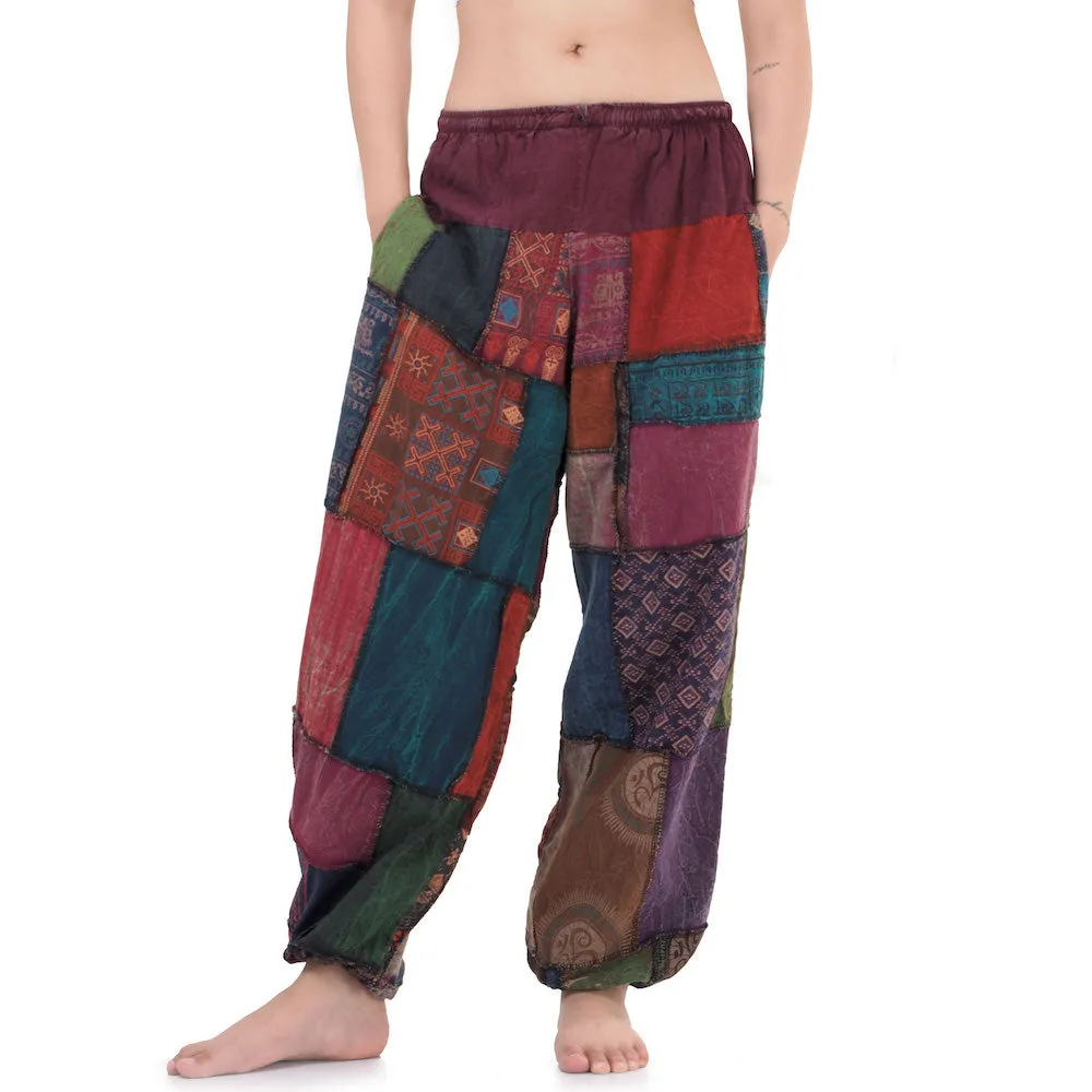 Women’s Zen Burgundy Patchwork Harem Pants