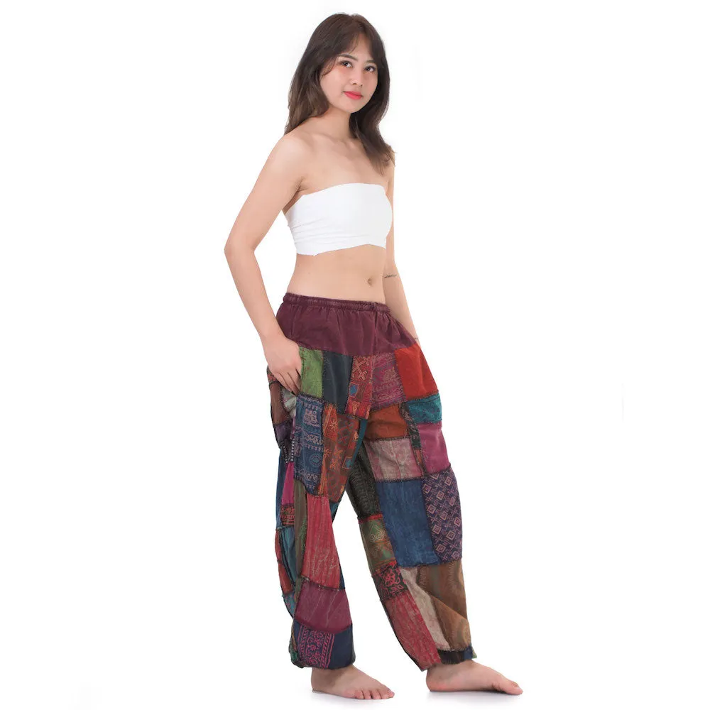 Women’s Zen Burgundy Patchwork Harem Pants